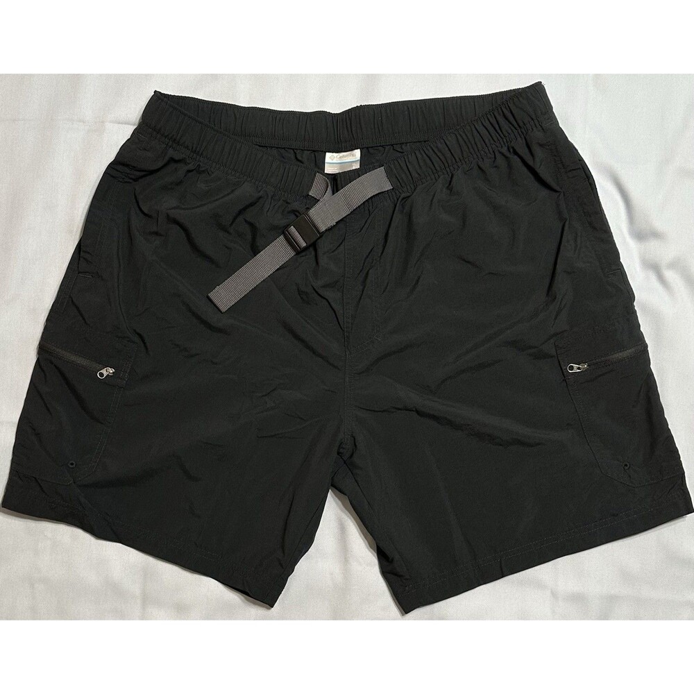 Columbia Men's XL Black Belted Nylon Zip Cargo Hiking Fishing Shorts